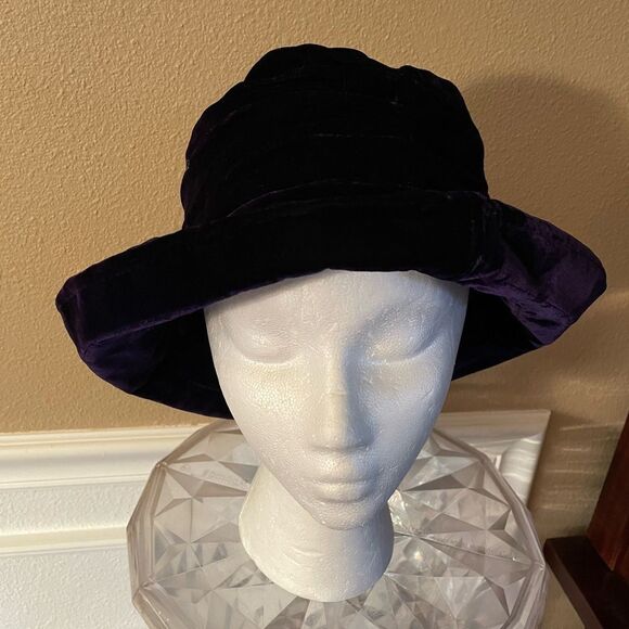 SJ Maughan Of London Crushed Velvet Look Deep Purple Womens Bucket Hat Vintage main image 4